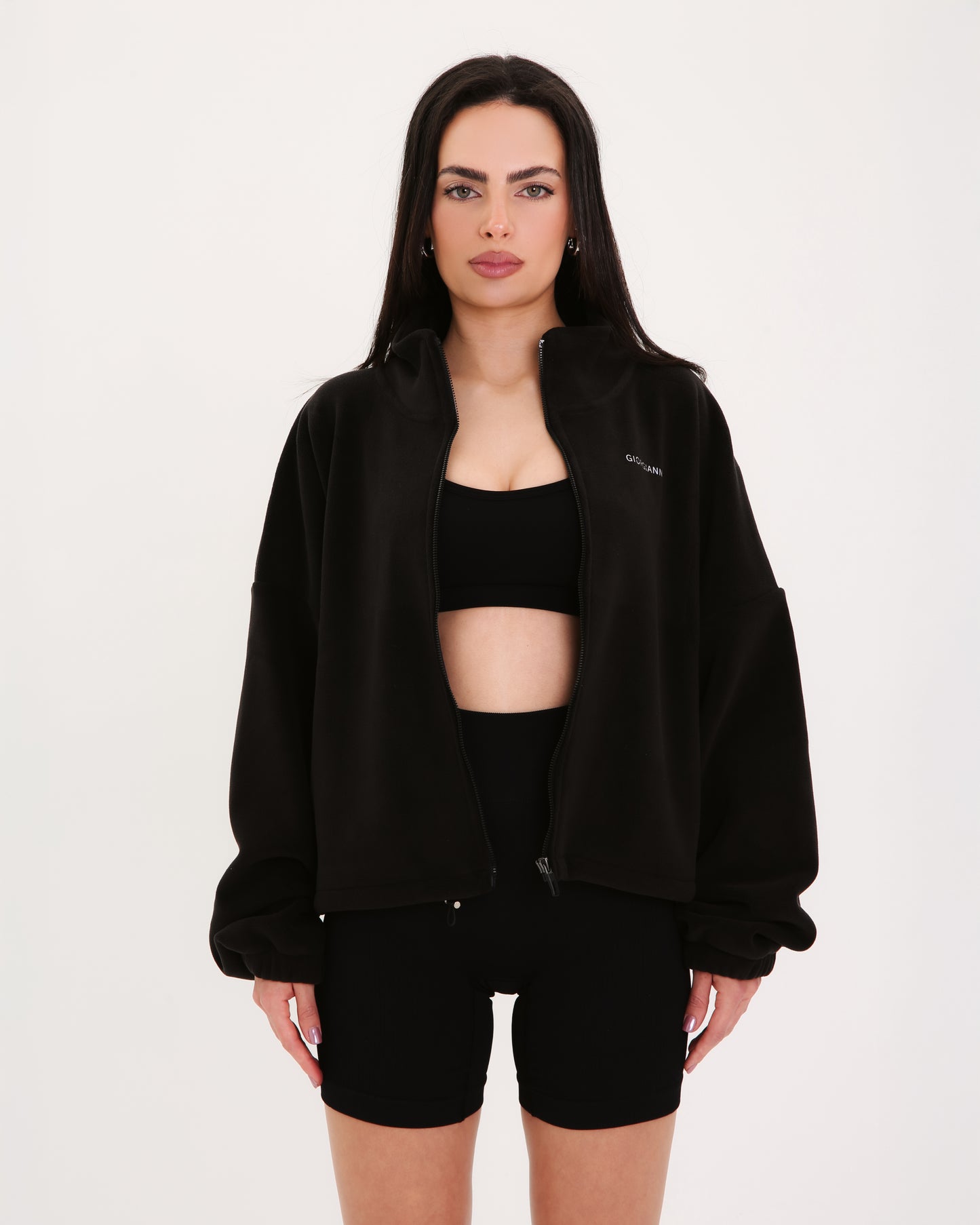 Oversized Fleece Zip-Up Jacket | BLACK