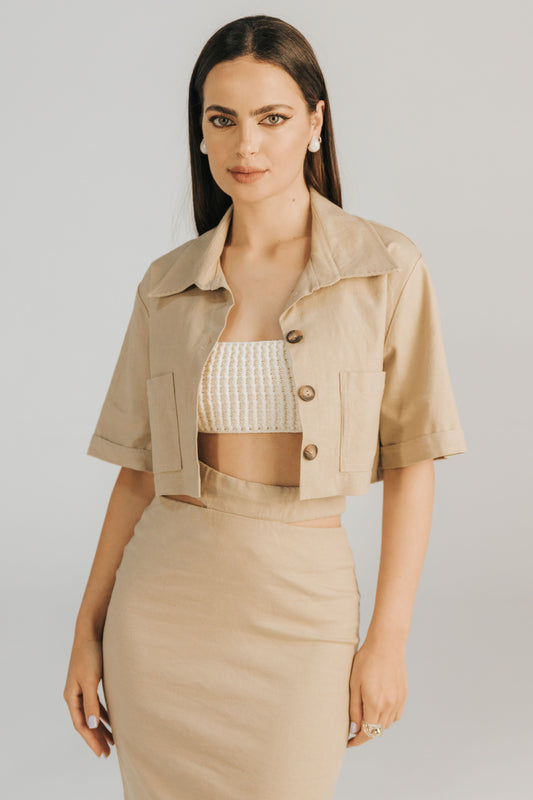 CROPPED SHIRT in beige